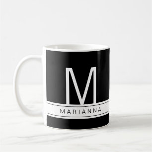 Black White Modern Monogram Simple Namn Initial Kaffemugg
