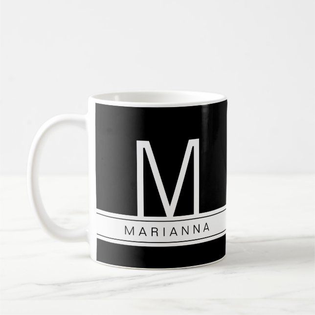 Black White Modern Monogram Simple Namn Initial Kaffemugg (Vänster)