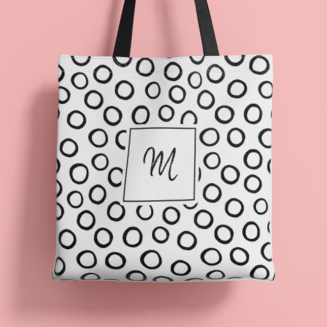 Black White Modern Monogram Tygkasse (Skapare uppladdad)