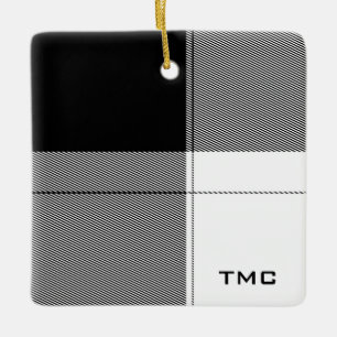 Black White Modern Play Monogram Initialer Chic Julgransprydnad Keramik