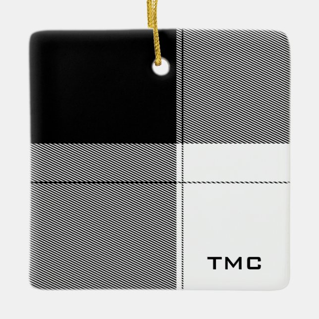 Black White Modern Play Monogram Initialer Chic Julgransprydnad Keramik (Framsida)