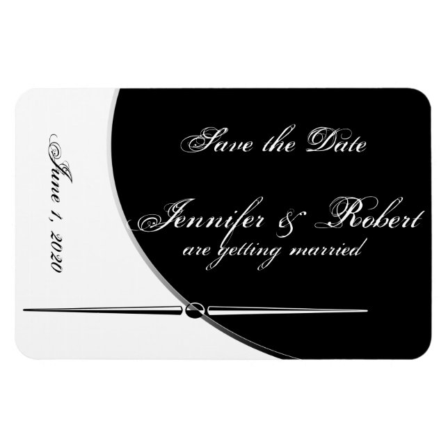 Black White Modern Posh Bröllop spara datum Magnet (Horisontell)