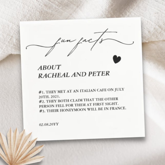 Black White Modern Roligt Facts Calligraphy Bröllo Pappersservett (Skapare uppladdad)