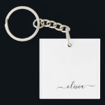 Black White Modern Script Girly Monogram Namn<br><div class="desc">Nyckelkedja för svartvit,  enkelt skript,  Monogram Namn. Det gör perfekten söt 16-årsjubileum,  bröllop,  möhippa,  årsdag,  babydusch eller bachelorette-fest för någon som glam lyxen och chic stilar i kärlek.</div>