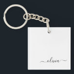 Black White Modern Script Girly Monogram Namn<br><div class="desc">Nyckelkedja för svartvit,  enkelt skript,  Monogram Namn. Det gör perfekten söt 16-årsjubileum,  bröllop,  möhippa,  årsdag,  babydusch eller bachelorette-fest för någon som glam lyxen och chic stilar i kärlek.</div>