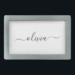 Black White Modern Script Girly Monogram Namn<br><div class="desc">Svartvit,  enkelt skript,  Monogram Namn Bälte Buckle. Detta gör perfekt studenten,  söt 16 16,  18,  21,  30,  40,  50,  60,  70,  80,  90:e,  100-årsdag,  bröllop,  möhippa,  årsdag,  babydusch eller bachelorette-gåva till någon som glam lyx och chic stilar.</div>