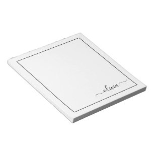 Black White Modern Script Girly Monogram Namn Anteckningsblock