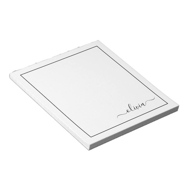 Black White Modern Script Girly Monogram Namn Anteckningsblock (Vinklad)