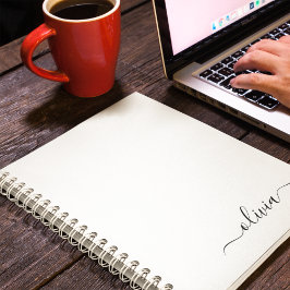 Black White Modern Script Girly Monogram Namn Anteckningsbok