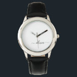 Black White Modern Script Girly Monogram Namn Armbandsur<br><div class="desc">Svartvitt enkelt skript Monogram Namn Watch. Det gör perfekten söt 16-årsjubileum,  bröllop,  möhippa,  årsdag,  babydusch eller bachelorette-fest för någon som glam lyxen och chic stilar i kärlek.</div>