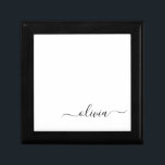 Black White Modern Script Girly Monogram Namn Minnesask<br><div class="desc">Svart och vitt enkelt skript Monogram Namn Jewelry Keepsakbox. Det gör perfekt studenten,  födelsedag,  bröllop,  möhippa,  årsdag,  babydusch eller bachelorette-fest till någon som glam lyx och chic stilar.</div>