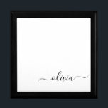 Black White Modern Script Girly Monogram Namn Minnesask<br><div class="desc">Svart och vitt enkelt skript Monogram Namn Jewelry Keepsakbox. Det gör perfekt studenten,  födelsedag,  bröllop,  möhippa,  årsdag,  babydusch eller bachelorette-fest till någon som glam lyx och chic stilar.</div>