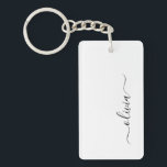 Black White Modern Script Girly Monogram Namn Nyckelring<br><div class="desc">Nyckelkedja för svartvit,  enkelt skript,  Monogram Namn. Det gör perfekten söt 16-årsjubileum,  bröllop,  möhippa,  årsdag,  babydusch eller bachelorette-fest för någon som glam lyxen och chic stilar i kärlek.</div>