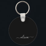 Black White Modern Script Girly Monogram Namn Nyckelring<br><div class="desc">Svartvitt enkelt Namn nyckelringar i Monogram (Nyckelring). Det gör perfekten söt 16-årsjubileum,  bröllop,  möhippa,  årsdag,  babydusch eller bachelorette-fest för någon som glam lyxen och chic stilar i kärlek.</div>