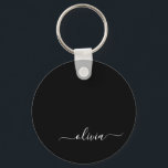 Black White Modern Script Girly Monogram Namn Nyckelring<br><div class="desc">Svartvitt enkelt Namn nyckelringar i Monogram (Nyckelring). Det gör perfekten söt 16-årsjubileum,  bröllop,  möhippa,  årsdag,  babydusch eller bachelorette-fest för någon som glam lyxen och chic stilar i kärlek.</div>