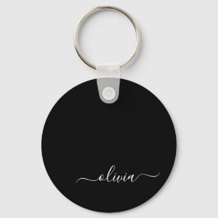 Black White Modern Script Girly Monogram Namn Nyckelring