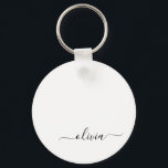 Black White Modern Script Girly Monogram Namn Nyckelring<br><div class="desc">Svartvitt enkelt Namn nyckelringar i Monogram (Nyckelring). Det gör perfekten söt 16-årsjubileum,  bröllop,  möhippa,  årsdag,  babydusch eller bachelorette-fest för någon som glam lyxen och chic stilar i kärlek.</div>