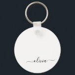Black White Modern Script Girly Monogram Namn Nyckelring<br><div class="desc">Svartvitt enkelt Namn nyckelringar i Monogram (Nyckelring). Det gör perfekten söt 16-årsjubileum,  bröllop,  möhippa,  årsdag,  babydusch eller bachelorette-fest för någon som glam lyxen och chic stilar i kärlek.</div>