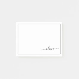 Black White Modern Script Girly Monogram Namn Post-it Block