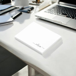 Black White Modern Script Girly Monogram Namn Post-it Block