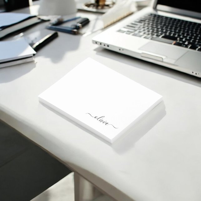 Black White Modern Script Girly Monogram Namn Post-it Block (Skapare uppladdad)