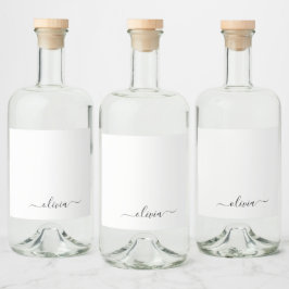 Black White Modern Script Girly Monogram Namn Spritflaskor Etikett