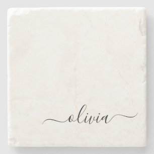 Black White Modern Script Girly Monogram Namn Stenunderlägg