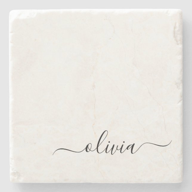 Black White Modern Script Girly Monogram Namn Stenunderlägg (Framsidan)