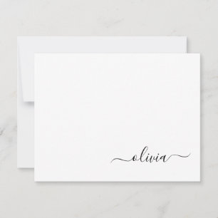 Black White Modern Script Girly Monogram Namn Tack Kort