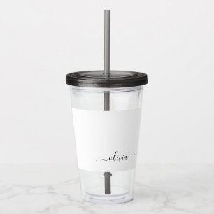Black White Modern Script Girly Monogram Namn Take Away Mugg