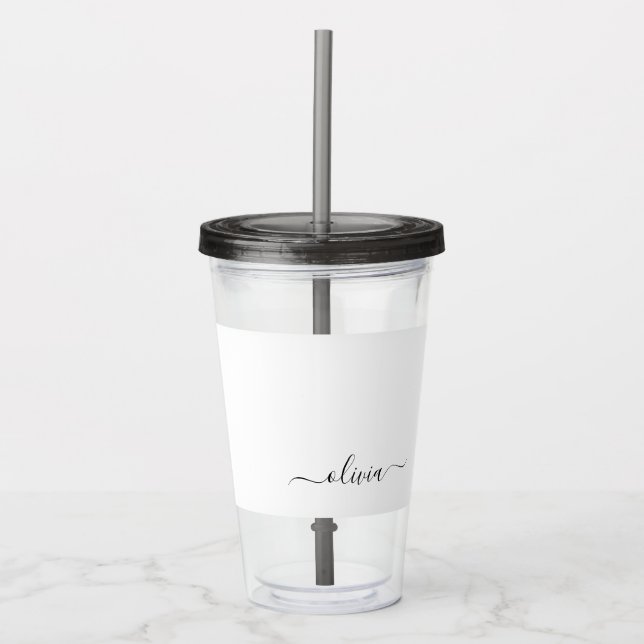 Black White Modern Script Girly Monogram Namn Take Away Mugg (Framsida)