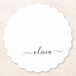 Black White Modern Script Girly Monogram Namn Underlägg Papper<br><div class="desc">Pappra Underlägg för svartvit,  enkelt skript,  Monogram Namn. Det gör perfekt studenten,  födelsedag,  bröllop,  möhippa,  årsdag,  babydusch eller bachelorette-fest till någon som glam lyx och chic stilar.</div>