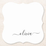 Black White Modern Script Girly Monogram Namn Underlägg Papper<br><div class="desc">Pappra Underlägg för svartvit,  enkelt skript,  Monogram Namn. Det gör perfekt studenten,  födelsedag,  bröllop,  möhippa,  årsdag,  babydusch eller bachelorette-fest till någon som glam lyx och chic stilar.</div>