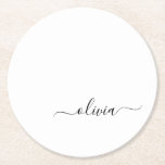 Black White Modern Script Girly Monogram Namn Underlägg Papper Rund<br><div class="desc">Pappra Underlägg för svartvit,  enkelt skript,  Monogram Namn. Det gör perfekt studenten,  födelsedag,  bröllop,  möhippa,  årsdag,  babydusch eller bachelorette-fest till någon som glam lyx och chic stilar.</div>