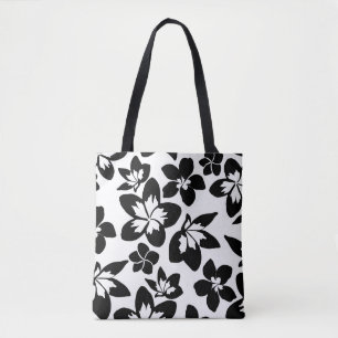Black White Modern Silhouette Blommigt Print Tygkasse