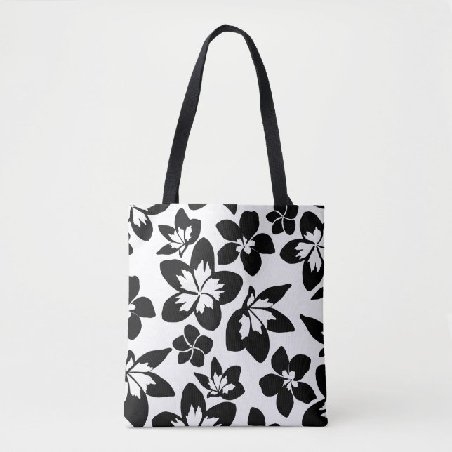 Black White Modern Silhouette Blommigt Print Tygkasse (Framsida)