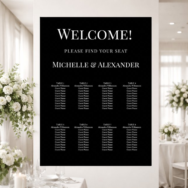 Black white modern simple wedding seating chart poster (Skapare uppladdad)
