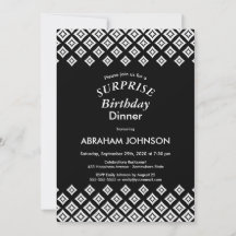 Black White Modern Surprise Birthday-middag