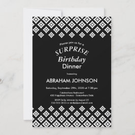 Black White Modern Surprise Birthday-middag Inbjudningar