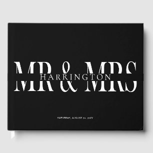 Black White Modern Typography Mr & Mrs Bröllop Gästböcker