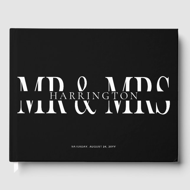 Black White Modern Typography Mr & Mrs Bröllop Gästböcker (Framsida)