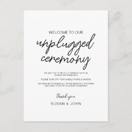 Black & White Modern Unplugged Wedding Sign  Vykort