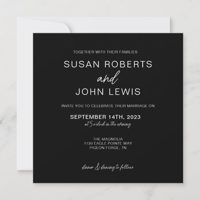 Black & White Modern Wedding Invitation  Inbjudningar (Framsida)