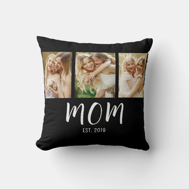 Black White Mom Established Script 3 Photo Elegant Kudde (Framsida)