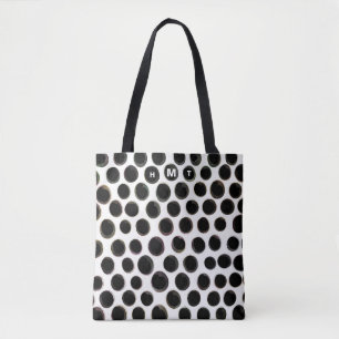 Black White Monogram Abstrakt Dots Mönster Tygkasse