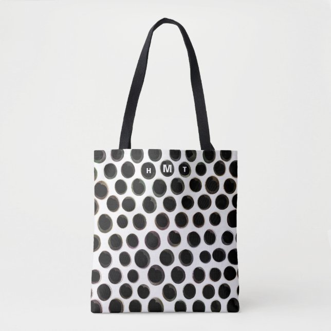 Black White Monogram Abstrakt Dots Mönster Tygkasse (Framsida)
