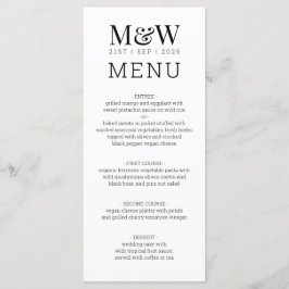 Black White Monogram Bröllop Meny