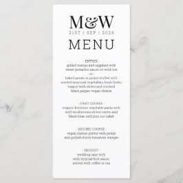 Black White Monogram Bröllop Meny