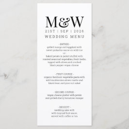 Black White Monogram Bröllop Meny