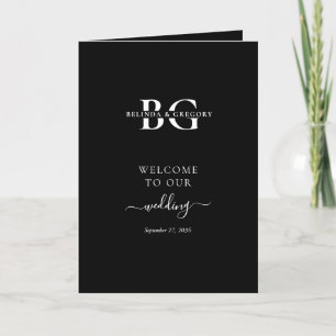 Black White Monogram Bröllop serviceorder Program